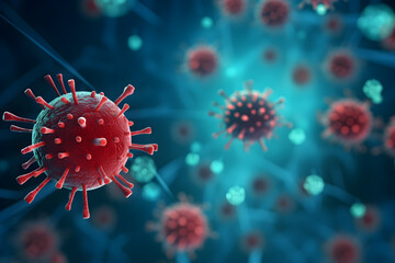 Fototapeta premium 3D illustration of red viruses against a blue background