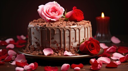 Obraz na płótnie Canvas Valentines Day Cake Heart Sprinkles Flowers, Background Image, Valentine Background Images, Hd
