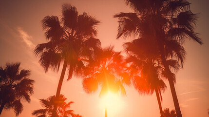 Fototapeta na wymiar Sunset among palm branches