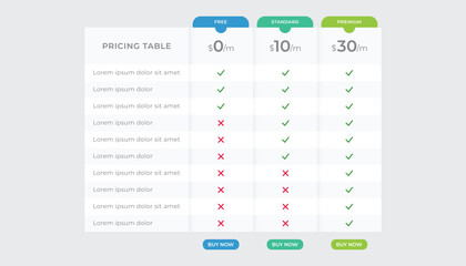 Pricing list table infographic design template - obrazy, fototapety, plakaty