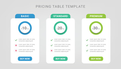 Price list product comparison table