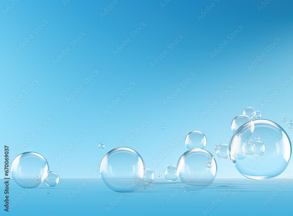 Aufkleber soaring bubbles on blue background. abstract soap bubbles floating background.