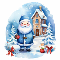 Cute Blue  Santa in Christmas Village Clipart JPG High Resoluation