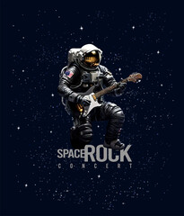 AI-generated illustration of astronaut playing guitar in space.