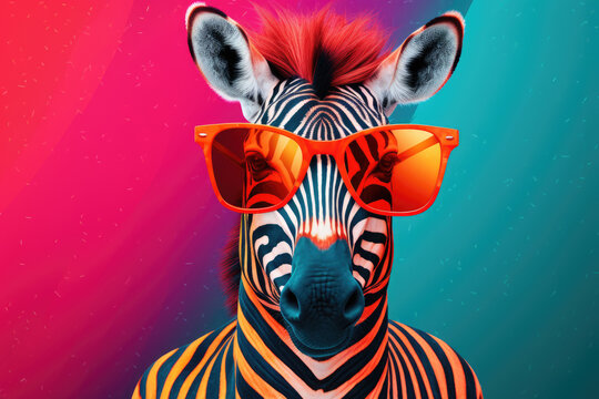 trendy modern zebra animal in stylish outfit with sunglasses