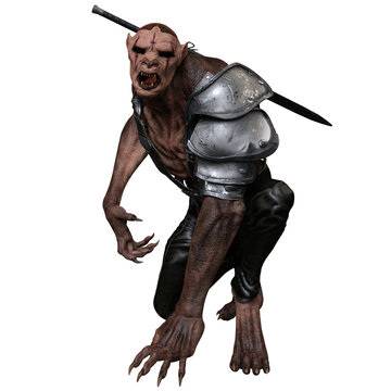 A 3d rendered illustration of a fantasy monster vampire warrior wearing an armor