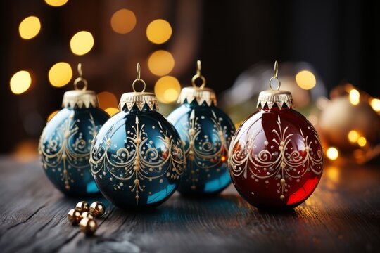 Christmas colored balls with golden ornament