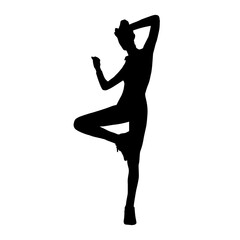 Silhouette of a woman doing aerobic move. Silhouette of a gym sporty person doing workout.