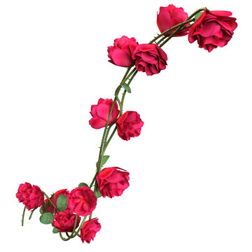 A 3d rendered illustration of a branch filled with red roses as an overlay 