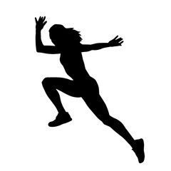 Fototapeta na wymiar Silhouette of a female in run pose. Silhouette of a woman athlete running.