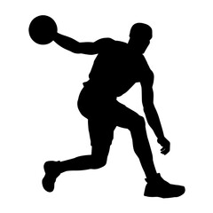 Silhouette of a basket ball player in action pose. Silhouette of a male basket ball athlete.