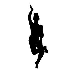 Silhouette of a female dancer in action pose. Silhouette of a woman dancing happily.