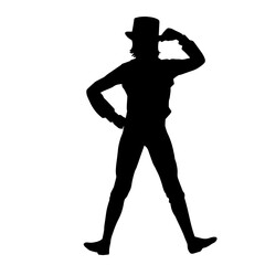 Silhouette of a female dancer in action pose. Silhouette of a woman dancing happily.