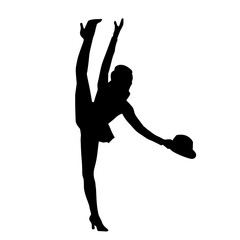 Silhouette of a female dancer in action pose. Silhouette of a woman dancing happily.