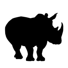 Silhouette of a rhino isolated on white background.