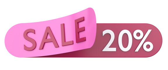 Twenty percent sale. 20% sale. 3D illustration.