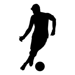 Silhouette of a male soccer player kicking a ball. Silhouette of a football player in action pose.