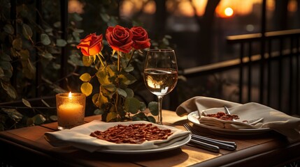 Naklejka na ściany i meble Valentines Day Romantic Table Setting Empty, Background Image, Valentine Background Images, Hd