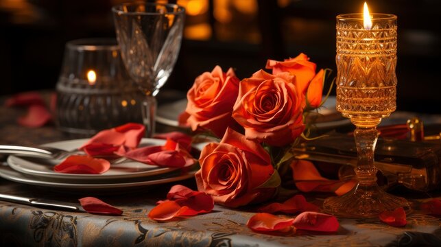 Valentines Day Romantic Table Setting Empty, Background Image, Valentine Background Images, Hd