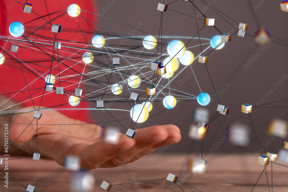 Poster Digital cyberspace with particles and Digital data network connections concept.