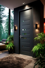 Luxurious door in a modern interior, in dark colors. Designer interior. - obrazy, fototapety, plakaty