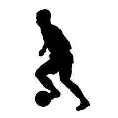 Fototapeta na wymiar Silhouette of a male soccer player kicking a ball. Silhouette of a football player in action pose.