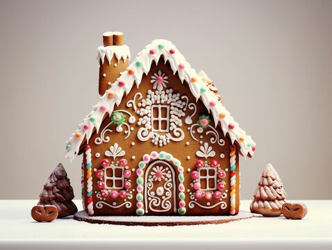 A beautifully decorated gingerbread house with icing on top