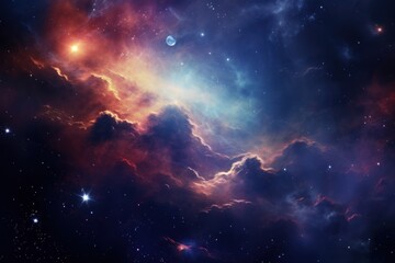 Obraz premium Majestic galaxy with swirling star clusters, nebulae, and radiant planets - Deep space cosmos exploration.