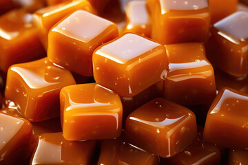 Background of caramel candies with sirup