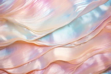 Poster Lustrous mother-of-pearl texture with iridescent hues of pink, blue, and gold - Natural beauty background. © Jelena