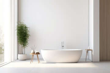 Sleek White Bathtub in a Contemporary Modern Bathroom Interior