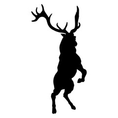 Silhouette of a wild deer with beautiful antlers in action pose.