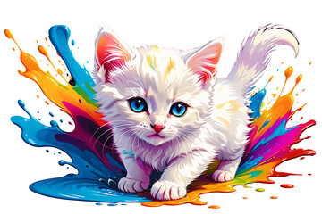 Cute Kitten Made of Liquid Colours (Splash Art) (PNG 10800x7200)