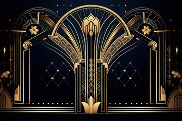 Art Deco pattern with geometric shapes, gilded lines, and lavish details - 1920s luxury design.