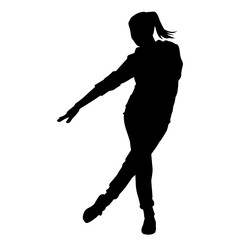 Silhouette of a female dancer in action pose. Silhouette of a woman dancing happily.
