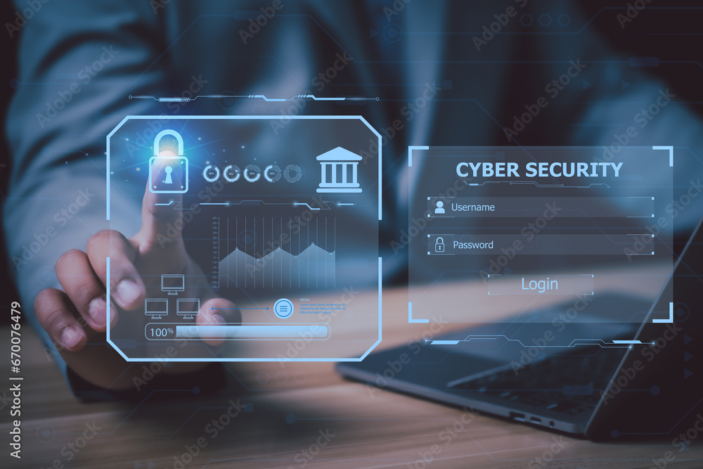 Poster cyber security concept, user privacy security and encryption, secure internet access future technolo