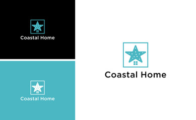 coastal home logo with starfish vector for real estate design