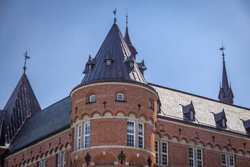 The corner tower of Malmo City Library (Malmö stadsbibliotek), Malmo, Sweden