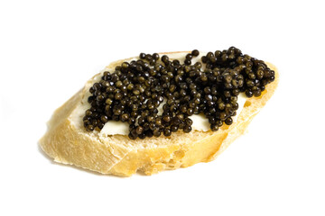 Natural sturgeon black caviar sandwich, luxury seafood delicacy
