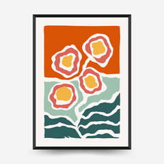 Abstract floral posters template. Modern trendy Matisse minimal style. Pink and blue colors. Hand drawn design for wallpaper, wall decor, print, postcard, cover, template, banner.