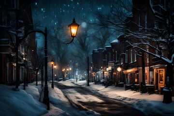 streets yellow lights  brightning the darken way in the street with trees and moon shinning on the sky with fully brightness 
