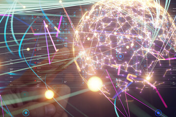 Neural network 3D illustration. Big data and cybersecurity