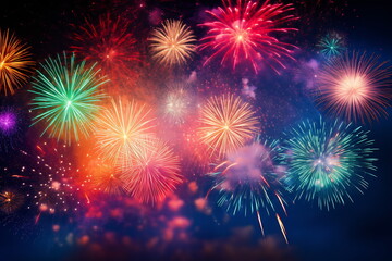 Fototapeta premium Abstract colored firework background with free space for text