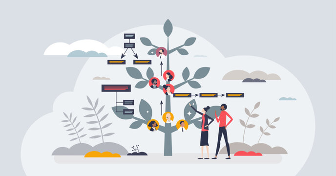 Succession planning with effective business strategy tiny person concept. Company development and growth strategy with leader management vector illustration. Effective work to reach peak potential.