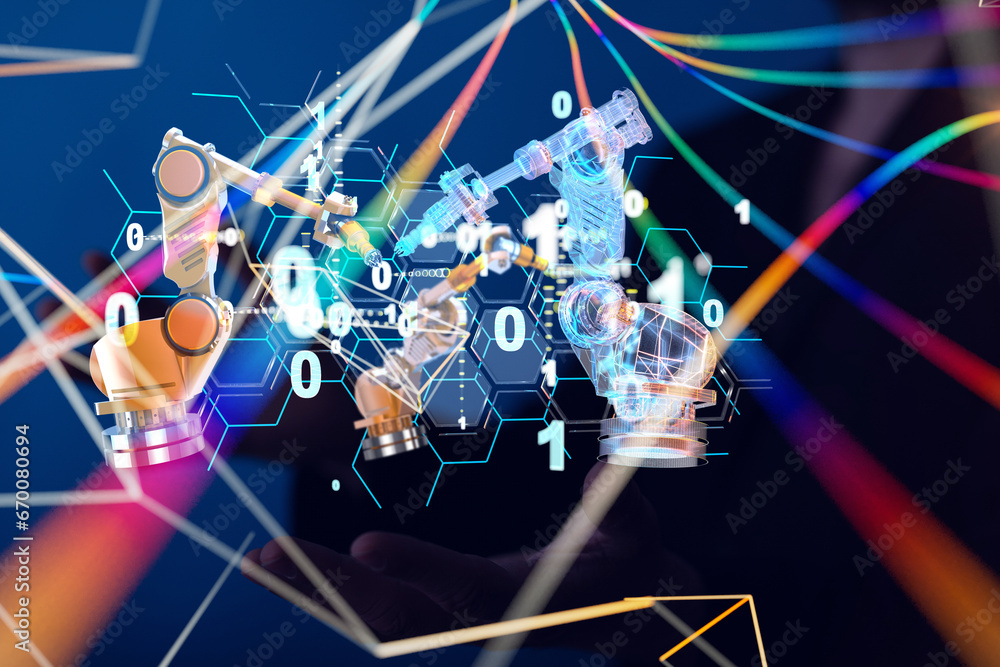 Poster Neural network 3D illustration. Big data and cybersecurity