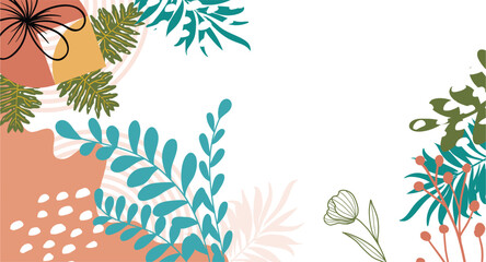 Design banner frame background with beautiful. background for design. Colorful background with tropical plants. Place for your text.