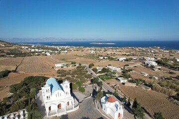 Aerial views from over the Greek Orthodox Church on the Greek Island of Paros