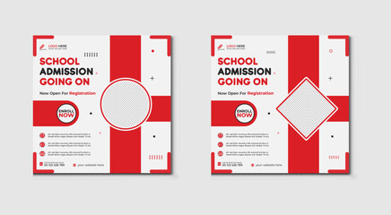 School admission social media post banner design. back to school social media post banner design set. Back to school admission promotion banner. school admission template for social media ad.
