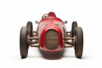 front view of a vintage red race car. Generative AI - obrazy, fototapety, plakaty