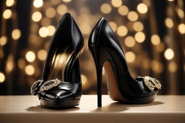 luxury fashionable black heels on luxury background 